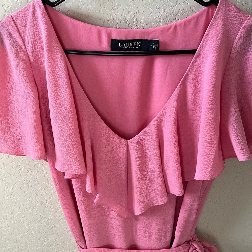 Lauren Ralph Lauren Women’s Pink Belted Bubble Crepe Dress Size 4 - Picture 3 of 13